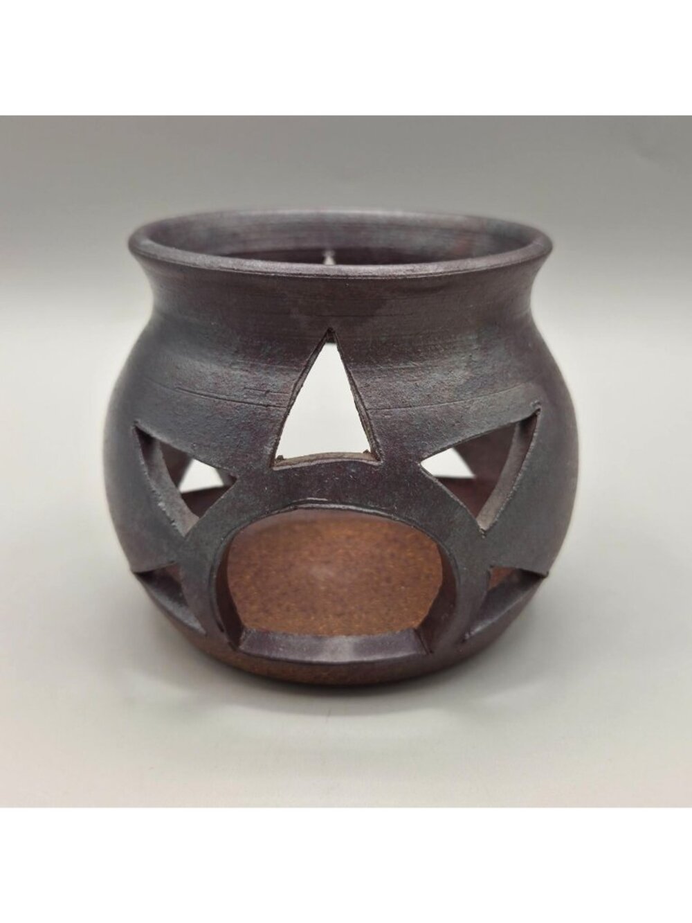 Raku Pottery Wheel Thrown Tealight Candle Holder With Cutouts Luminary